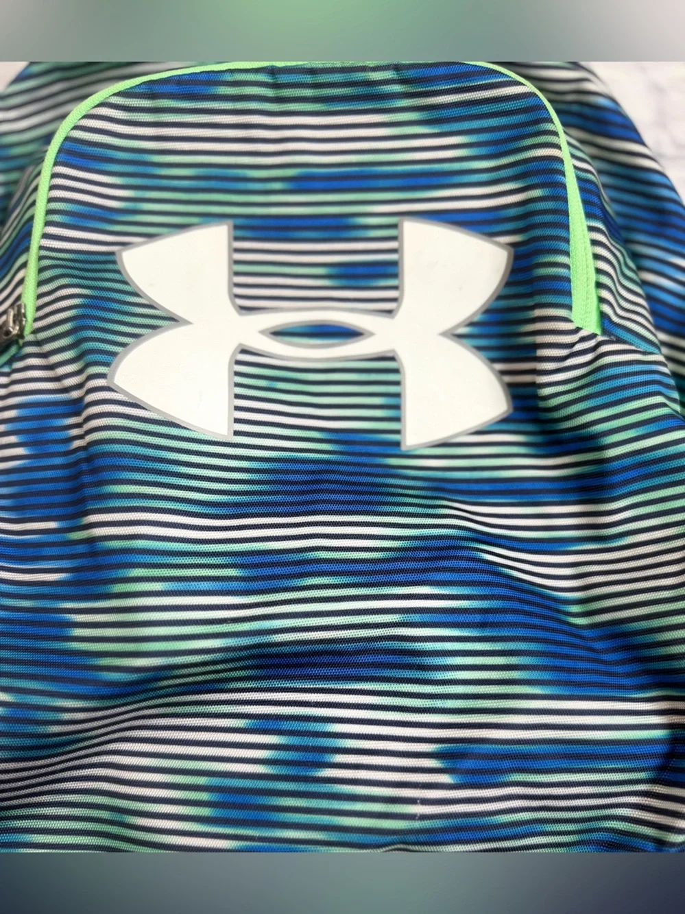 Under Armour Navy Blue Striped Backpack with Lime Accents